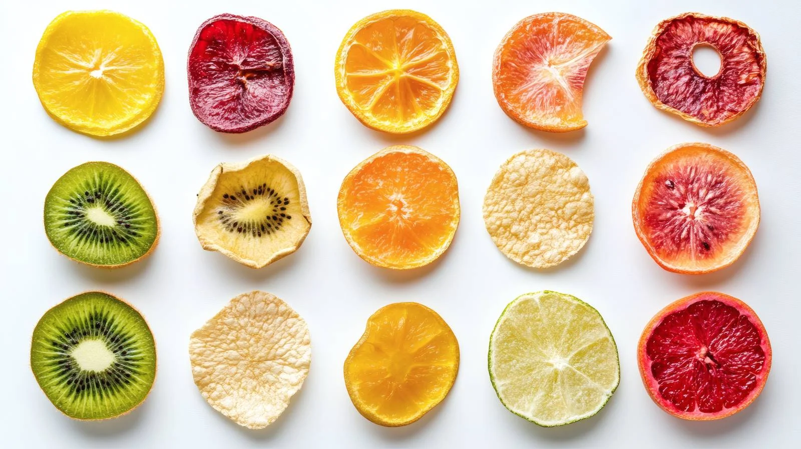 Assorted Fruit Chips on White Background — free download from Dotvec