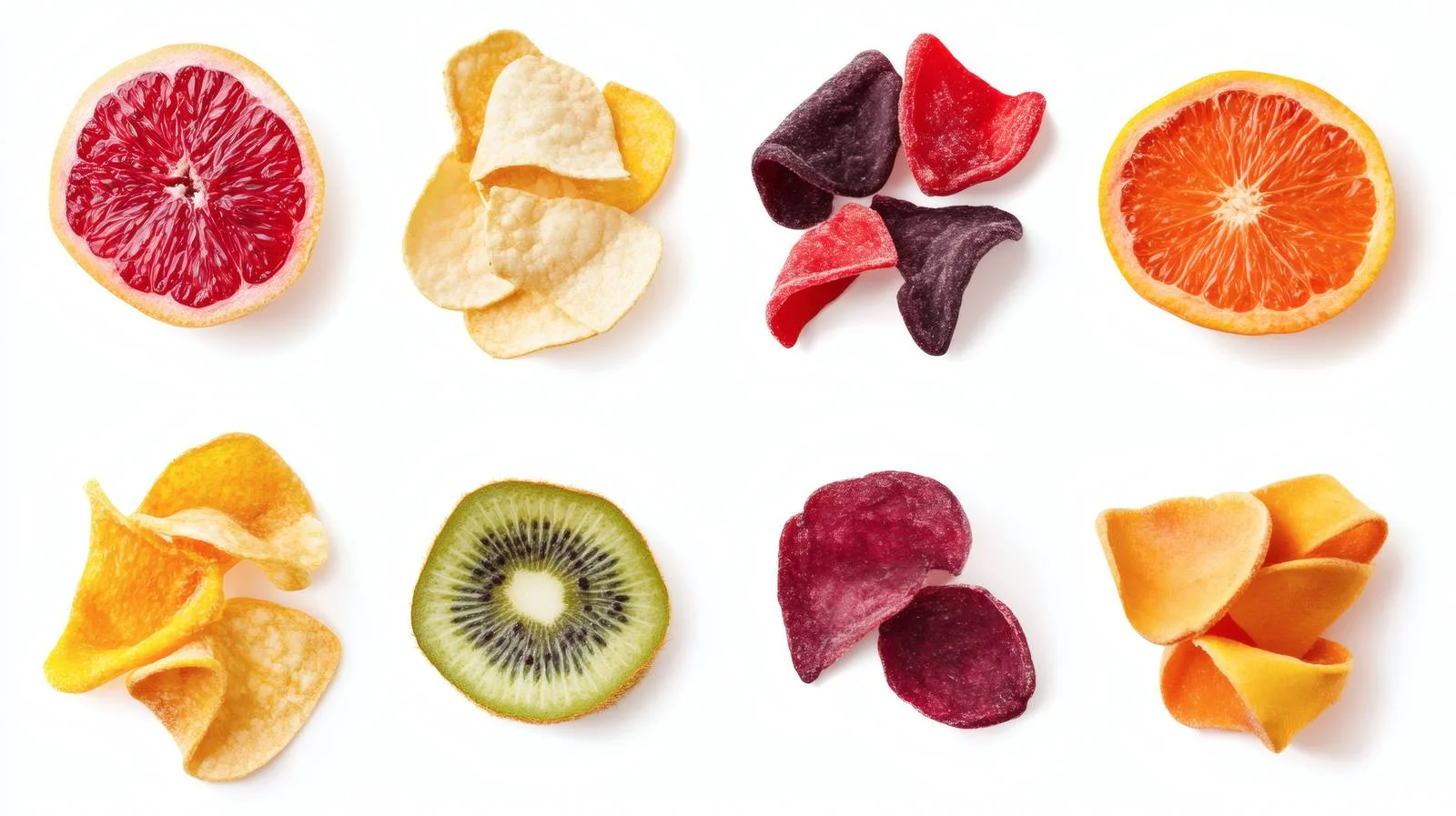 Assorted Fruit Chips on White Background — free download from Dotvec