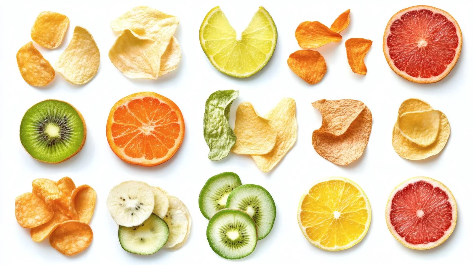 Assorted Fruit Chips on White Background — free download from Dotvec