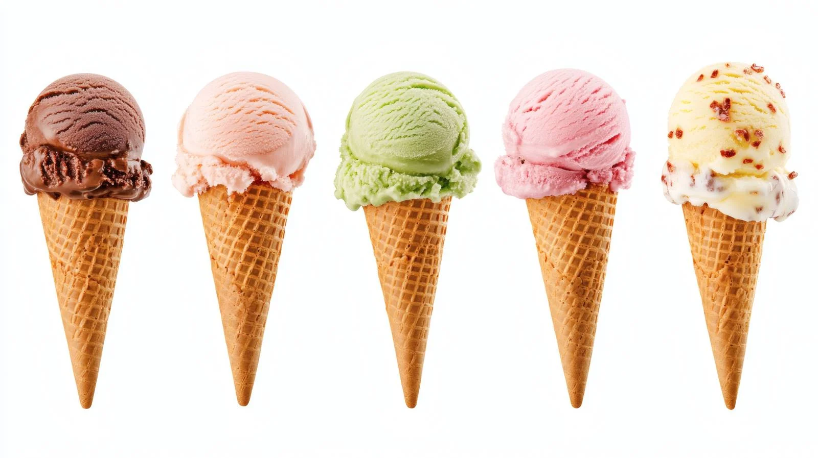Assorted ice cream scoops in cones on white background — free download from Dotvec
