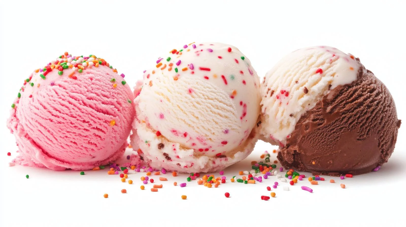 Assorted ice cream scoops with sprinkles on white — free download from Dotvec