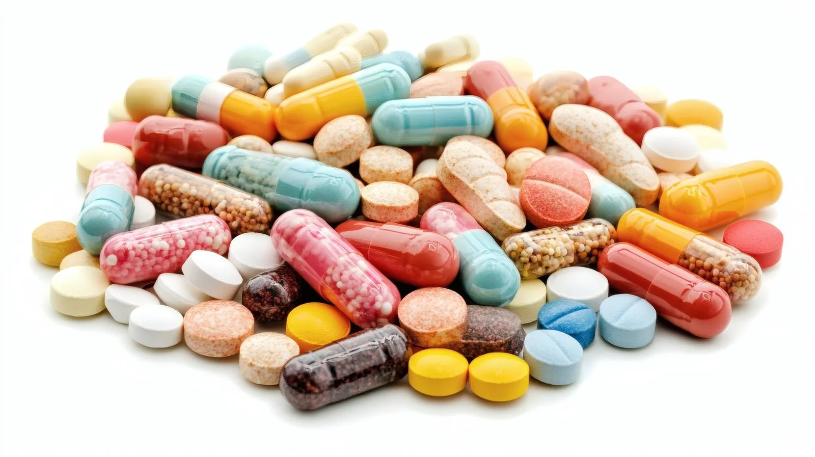 Assorted Multicolored Pills and Capsules on White — free download from Dotvec