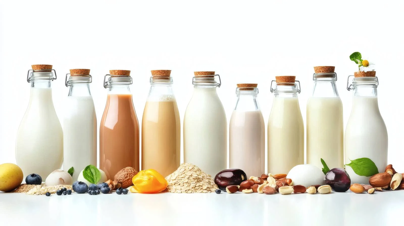 Assortment of Plant-Based Milks on White — free download from Dotvec