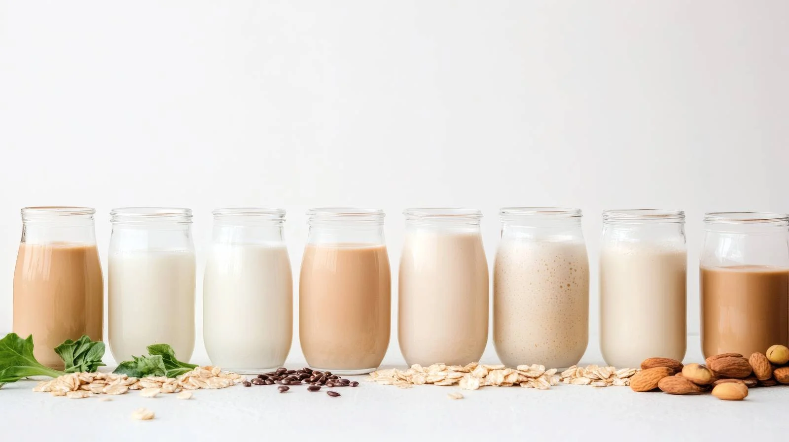 Assorted Plant-Based Milk on White Background — free download from Dotvec