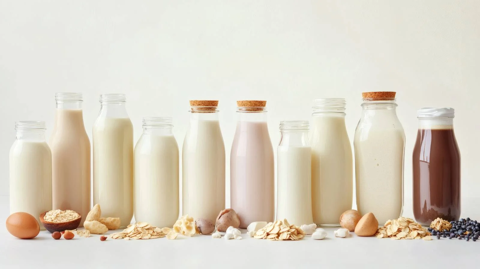 Assorted Plant-Based Milks on White Background — free download from Dotvec