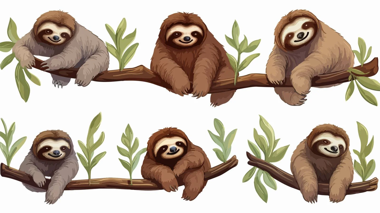 Cute Sloth Hanging and Sleeping Illustration — free download from Dotvec