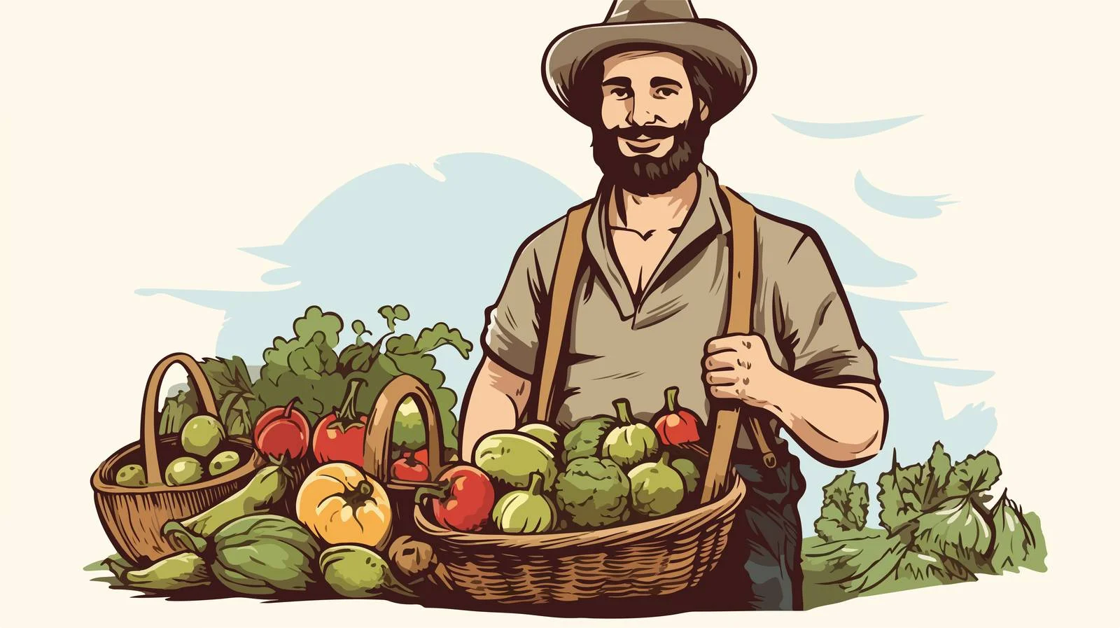 Vintage Style Farmer with Basket — free download from Dotvec