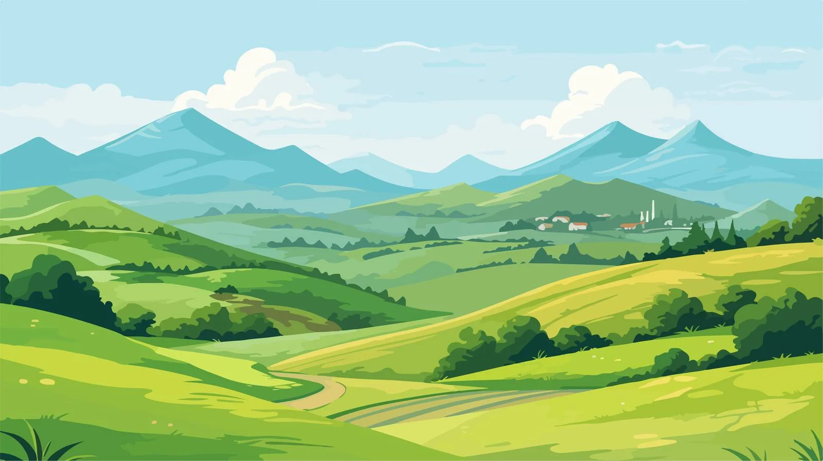 Green Landscape with Vector Car — free download from Dotvec
