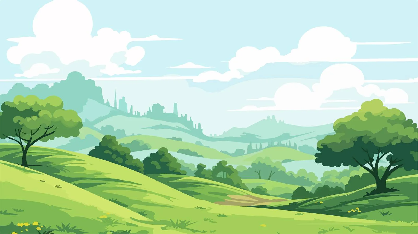 Green Landscape with Vector Car