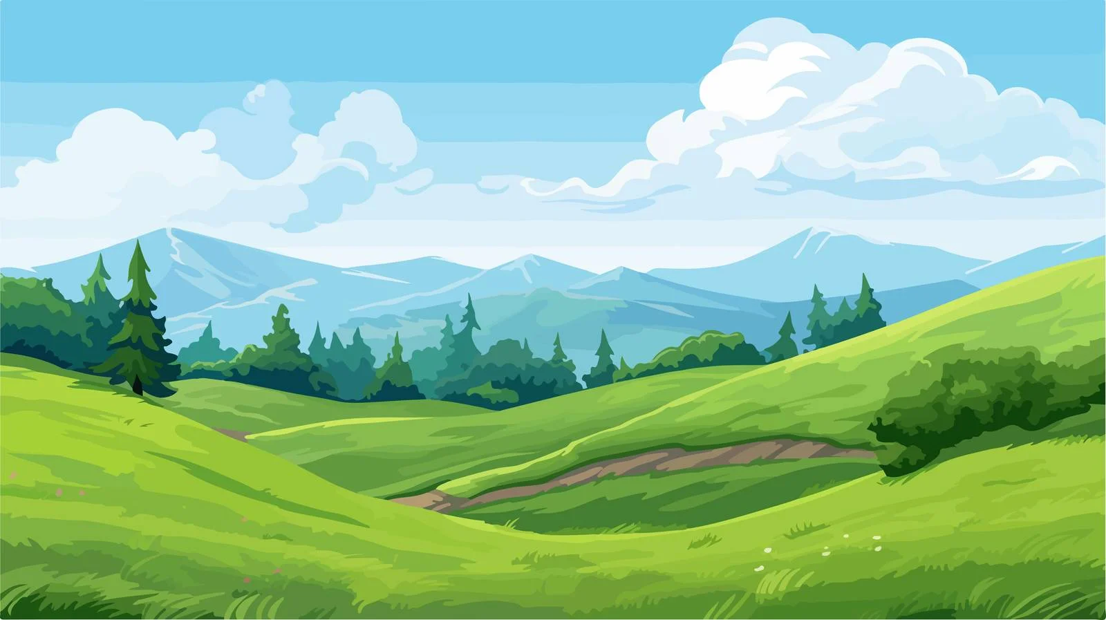 Green Landscape Vector with Car — free download from Dotvec