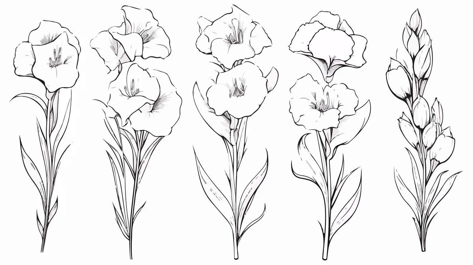 Monochrome Floral Line Art Illustration — free download from Dotvec