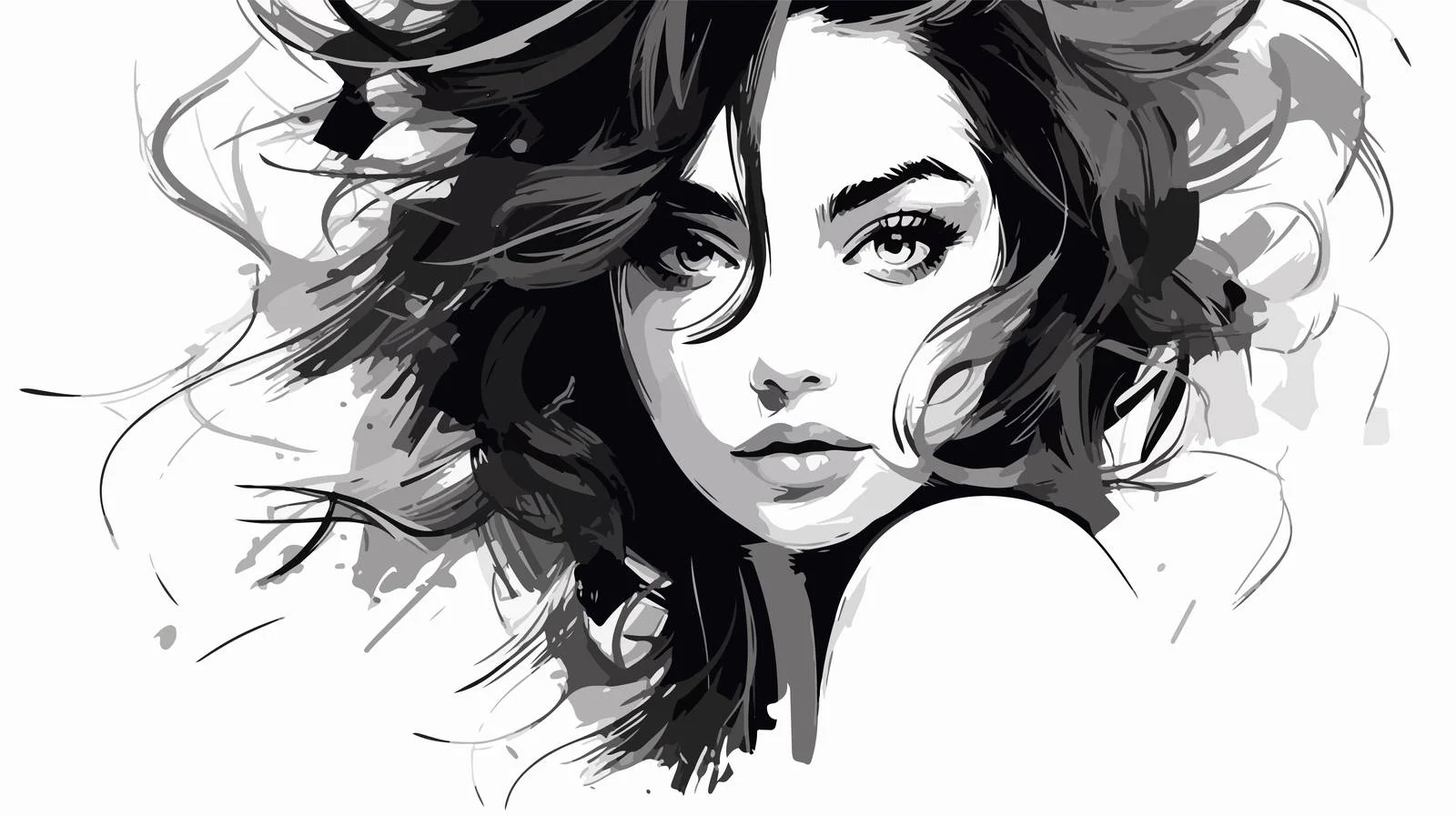 Fashionable Young Woman Vector Portrait — free download from Dotvec