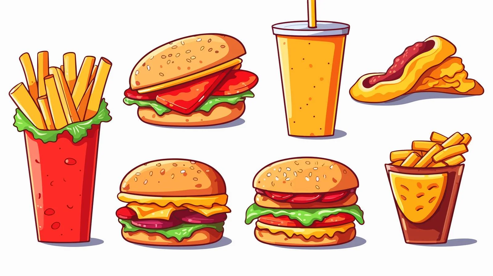Fast Food Cartoon Vector Illustration Set — free download from Dotvec