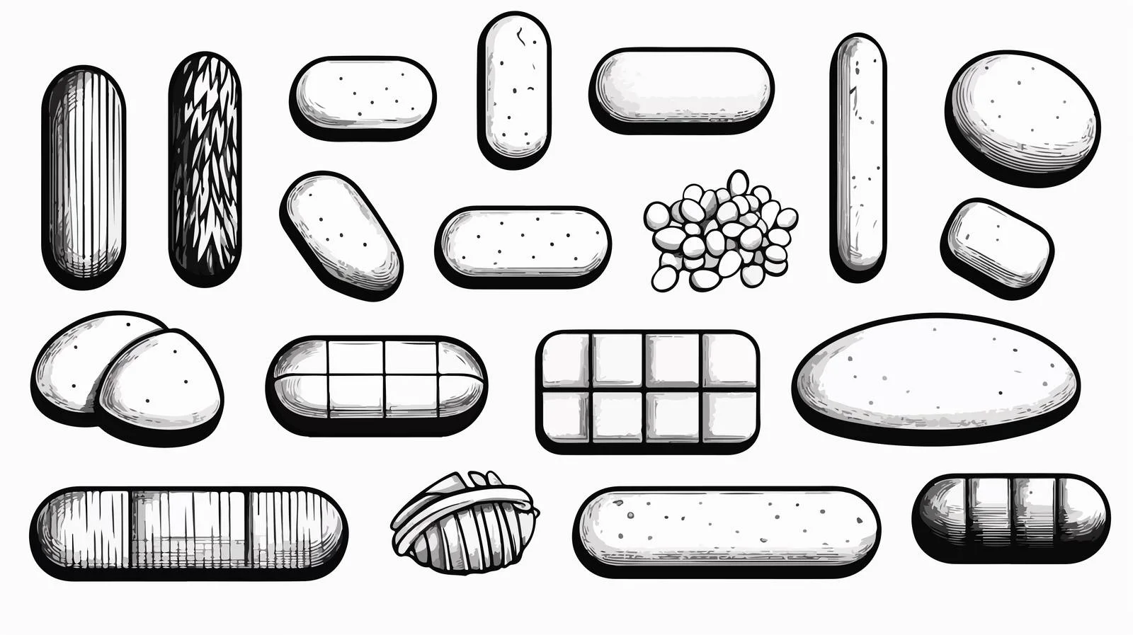 Hand-Drawn Black & White Pills Vector — free download from Dotvec