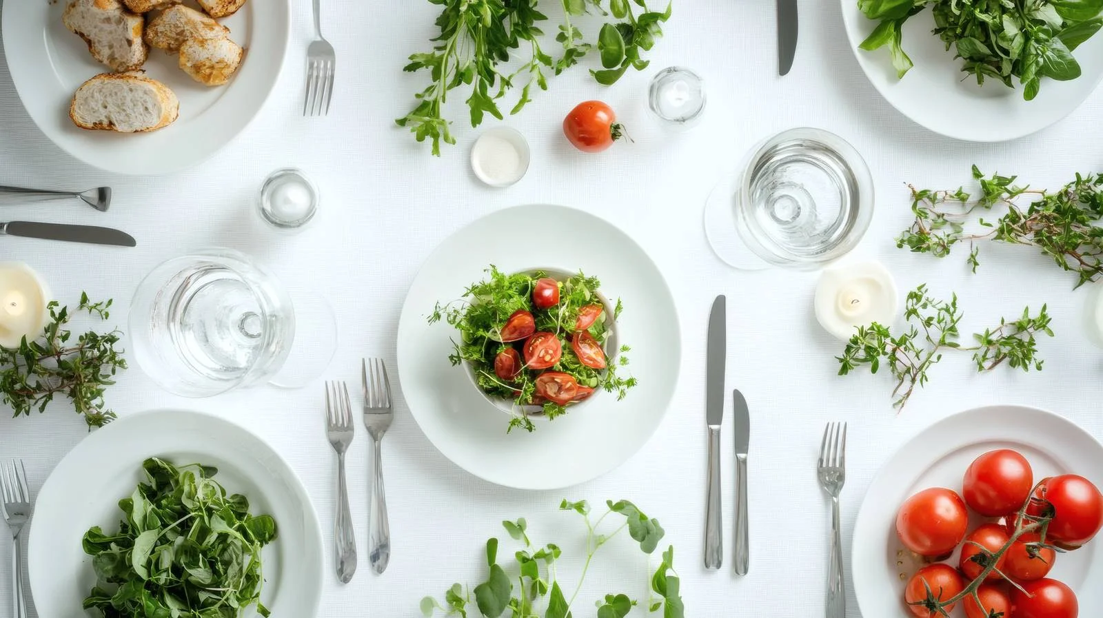 Elegant Vegan Dinner Setting on White — free download from Dotvec