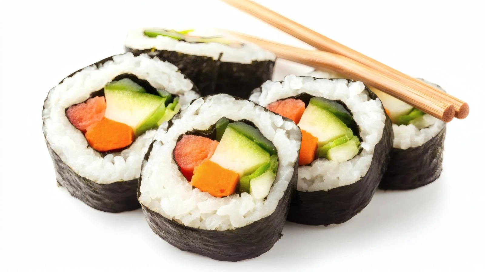 Exquisite Vegan Sushi Rolls on White — free download from Dotvec