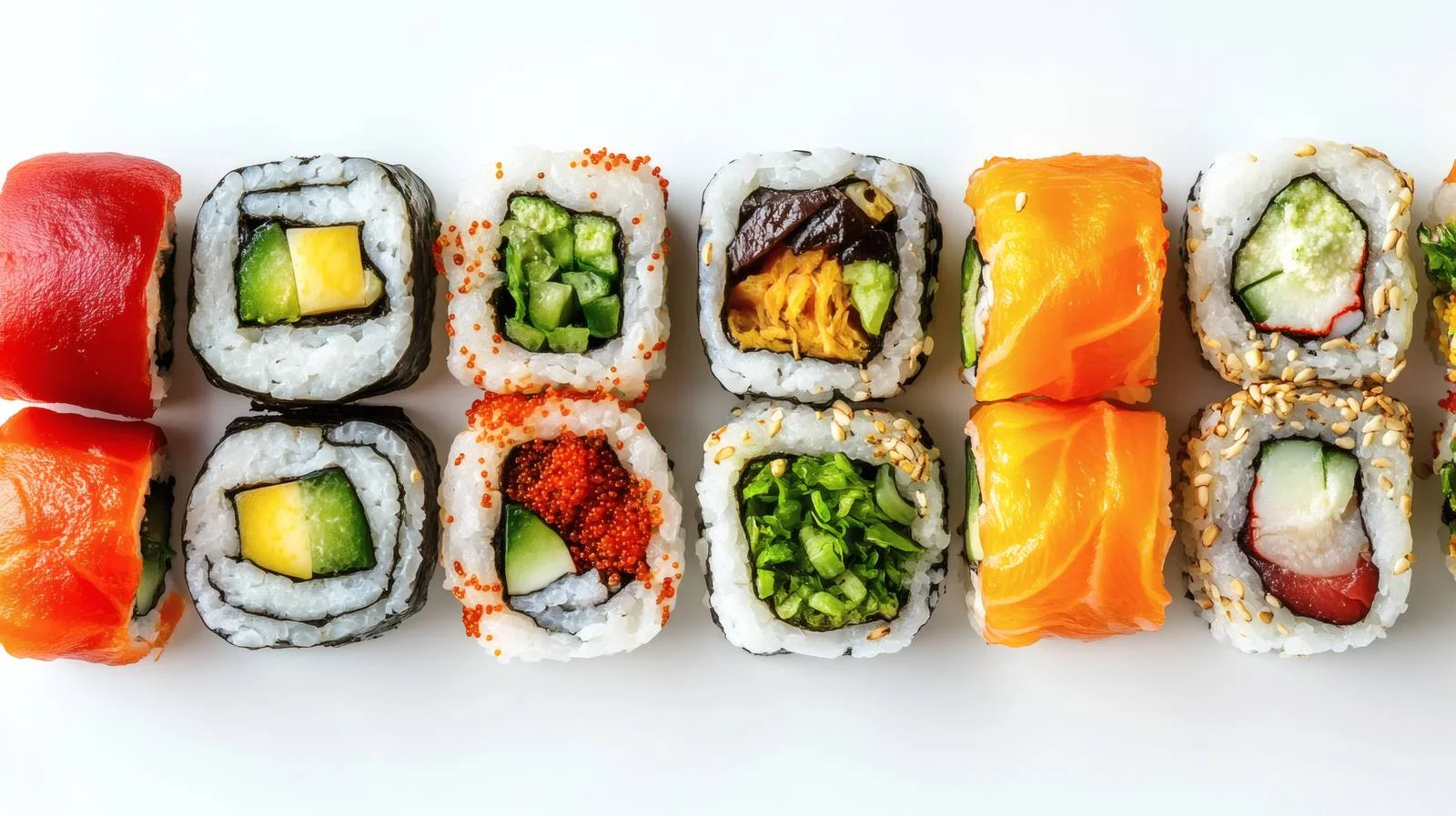 Exquisite Vegan Vegetarian Sushi Rolls on White — free download from Dotvec