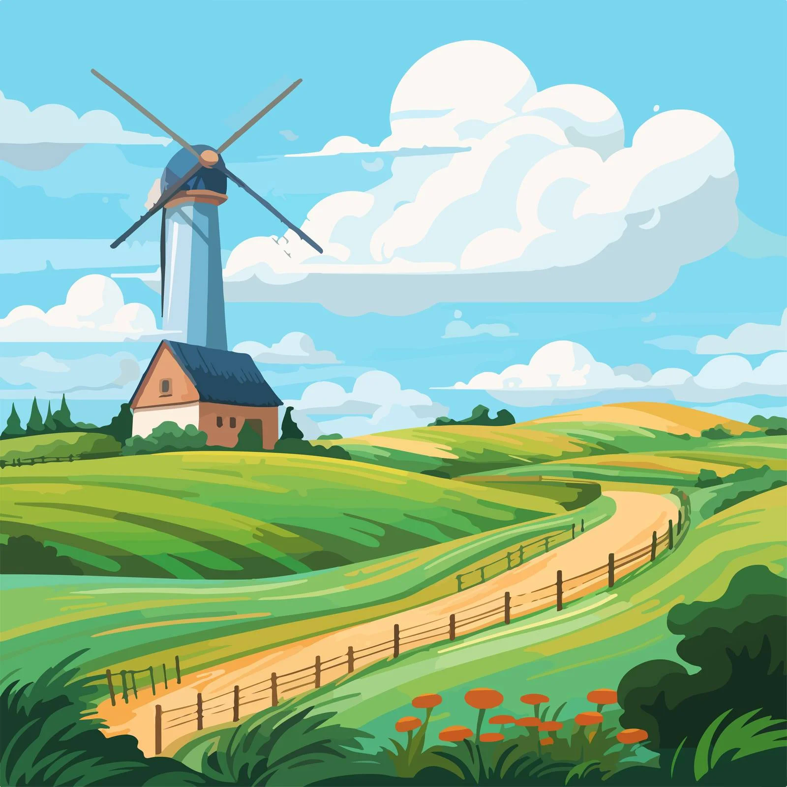 Tranquil rural vista with farm buildings — free download from Dotvec