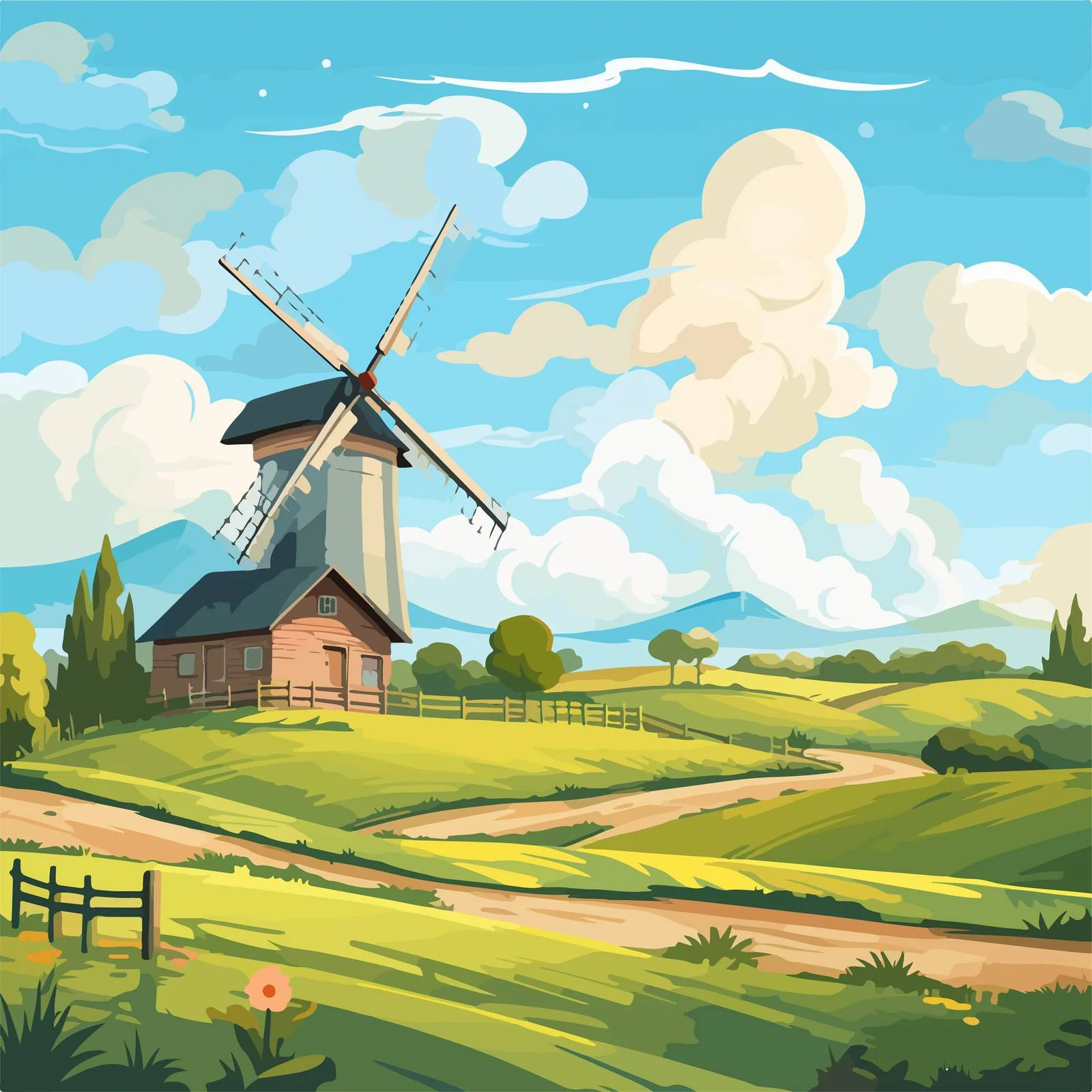 Serene Countryside Scene with Farm Buildings — free download from Dotvec