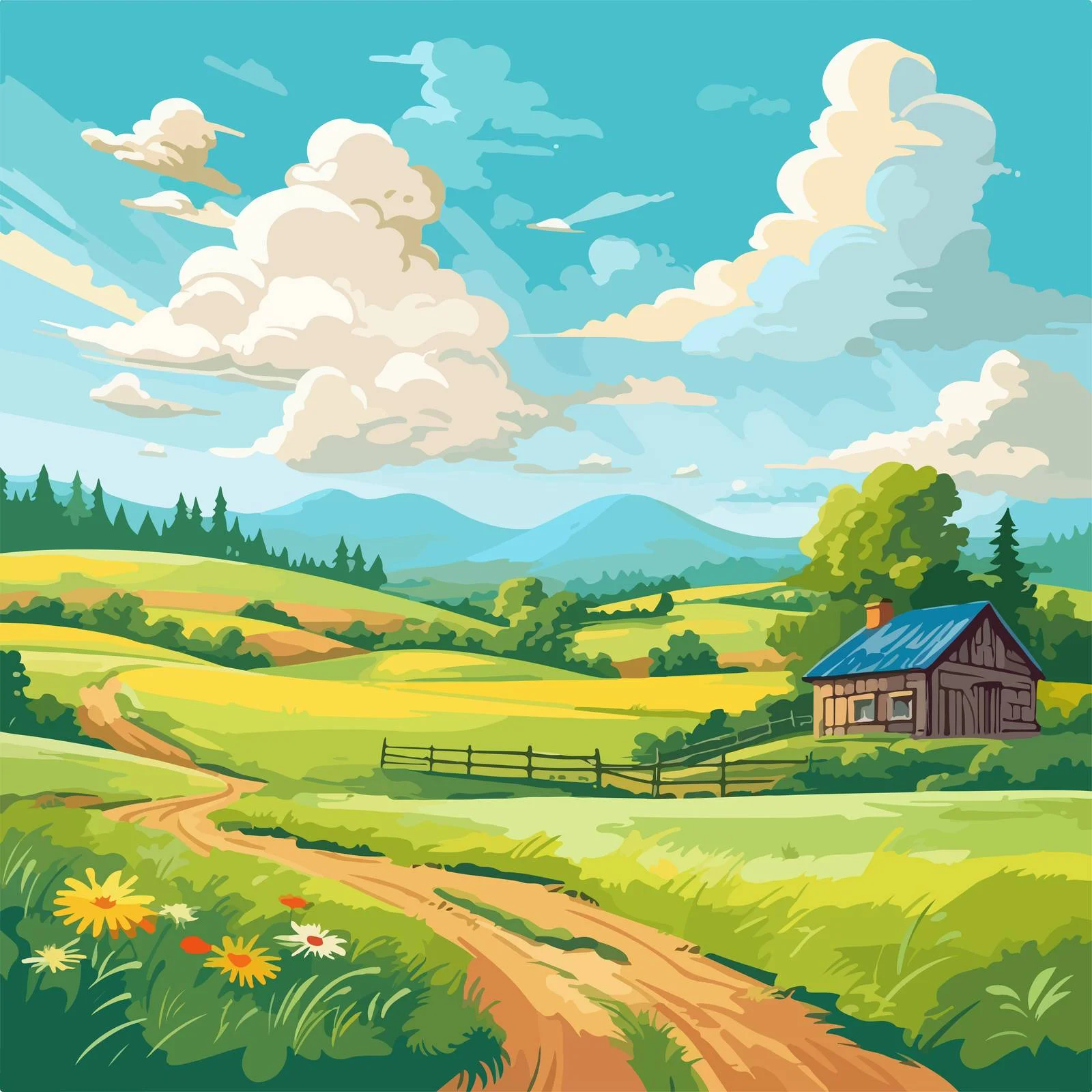 Serene Countryside Farmstead Amid Vertical Scenery — free download from Dotvec