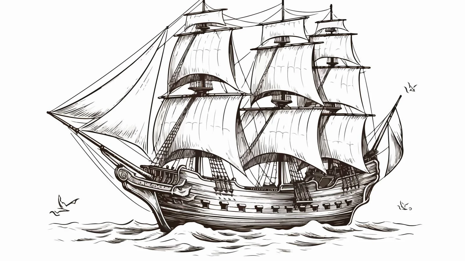 Vintage Engraved Pirate Ship Sketch — free download from Dotvec