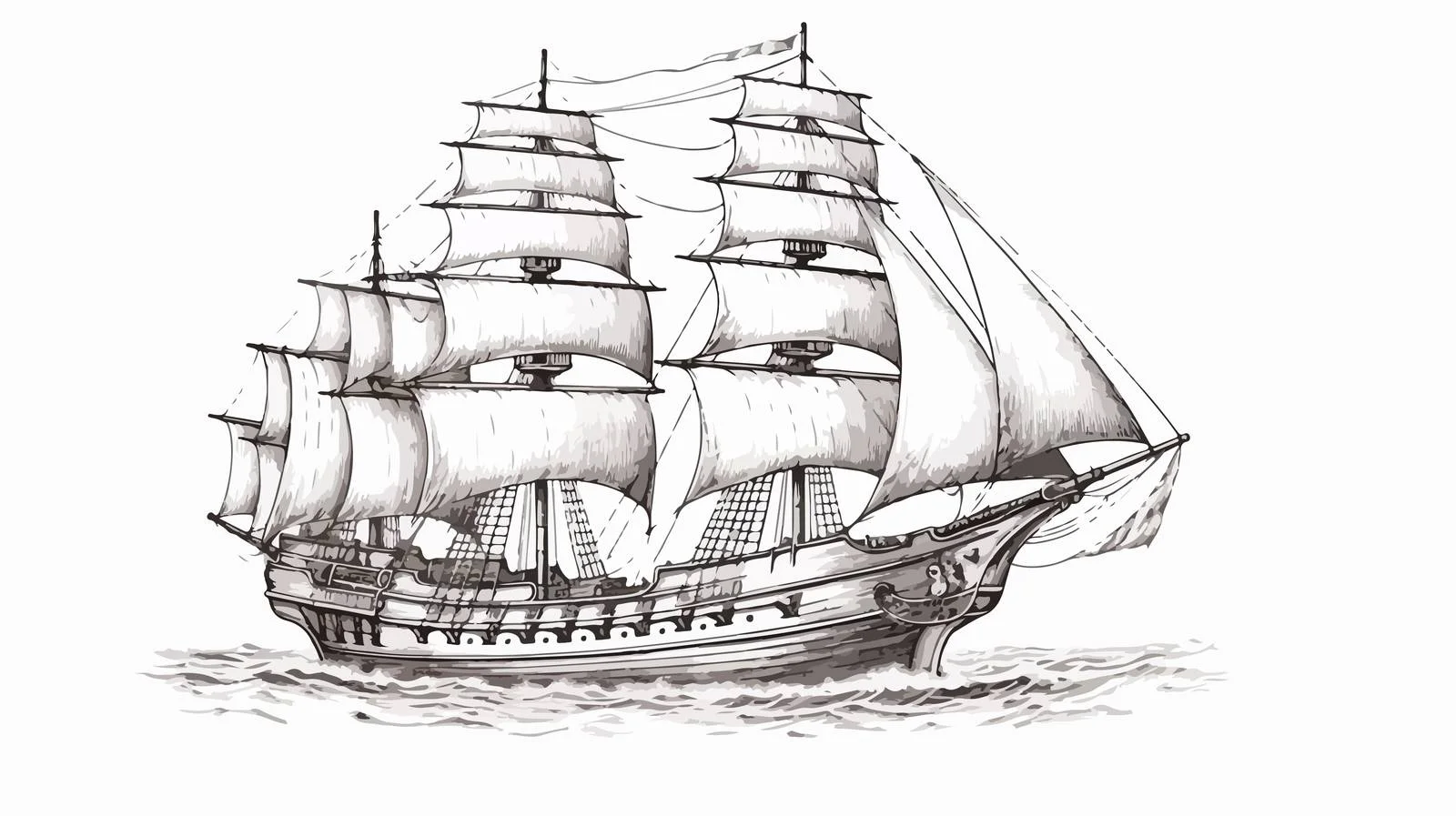 Vintage Pirate Ship Engraved Sketch — free download from Dotvec