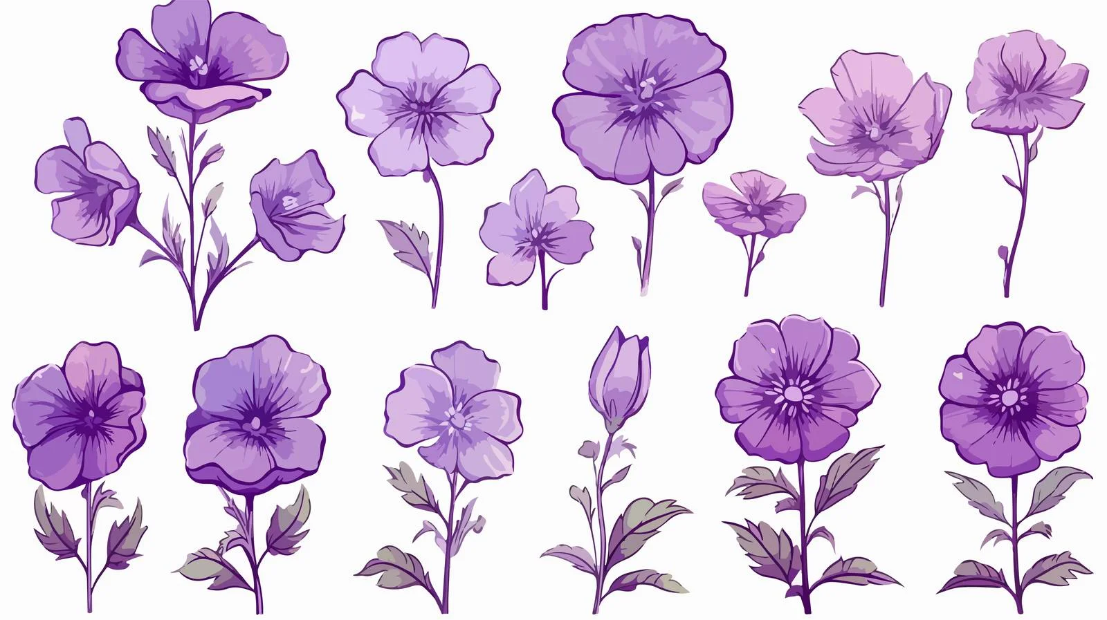 Violet Flowers Sketch Vector Set — free download from Dotvec