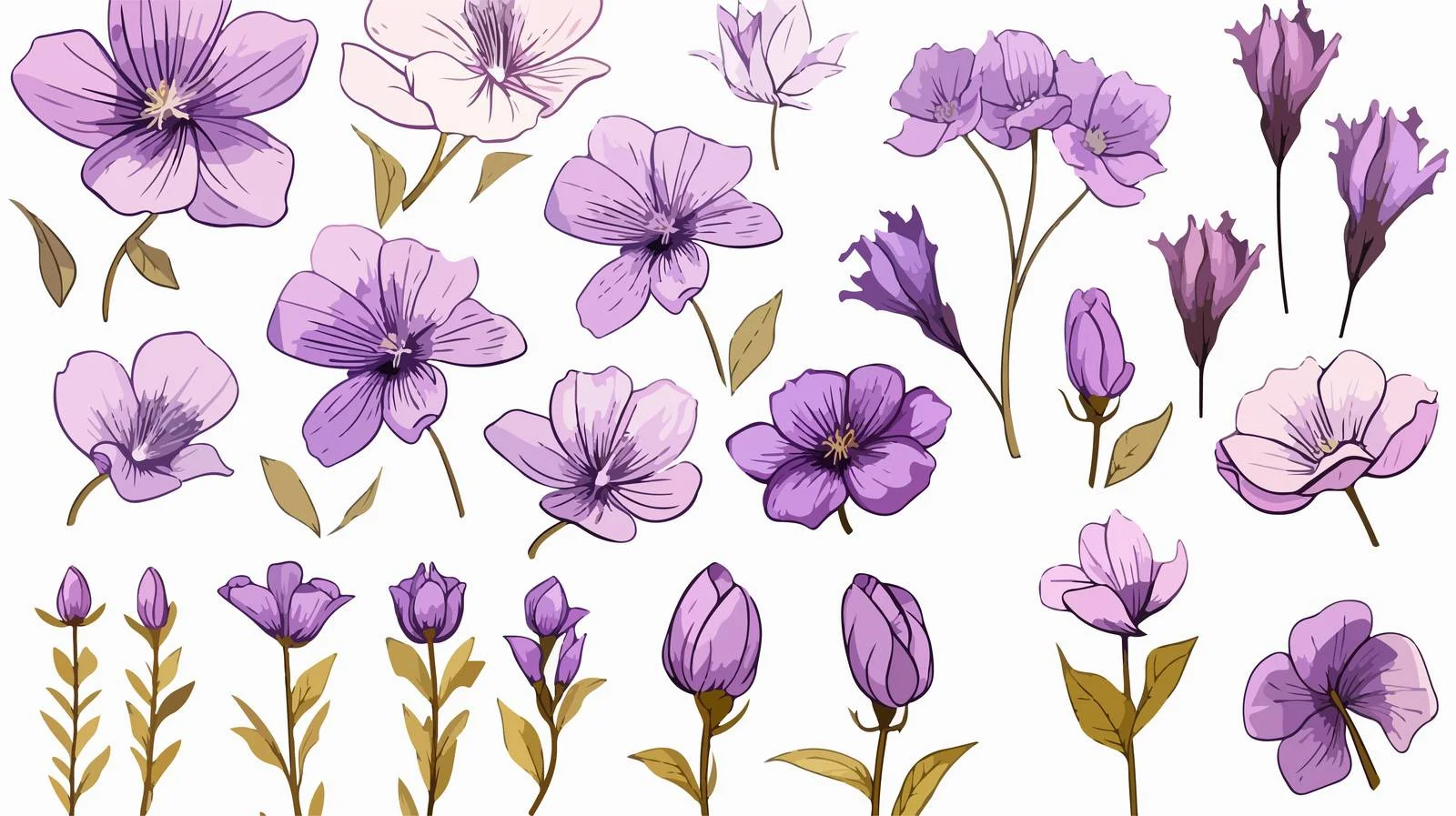 Violet Flowers Sketch Vector Set — free download from Dotvec