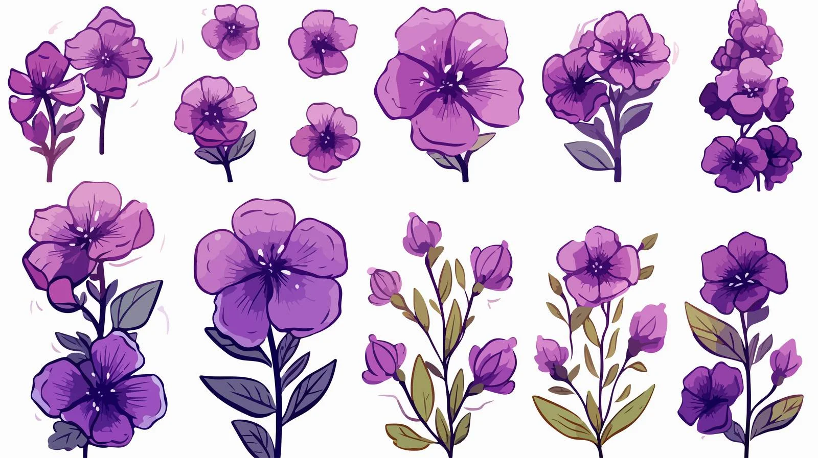 Violet Flowers Sketch Vector Set — free download from Dotvec