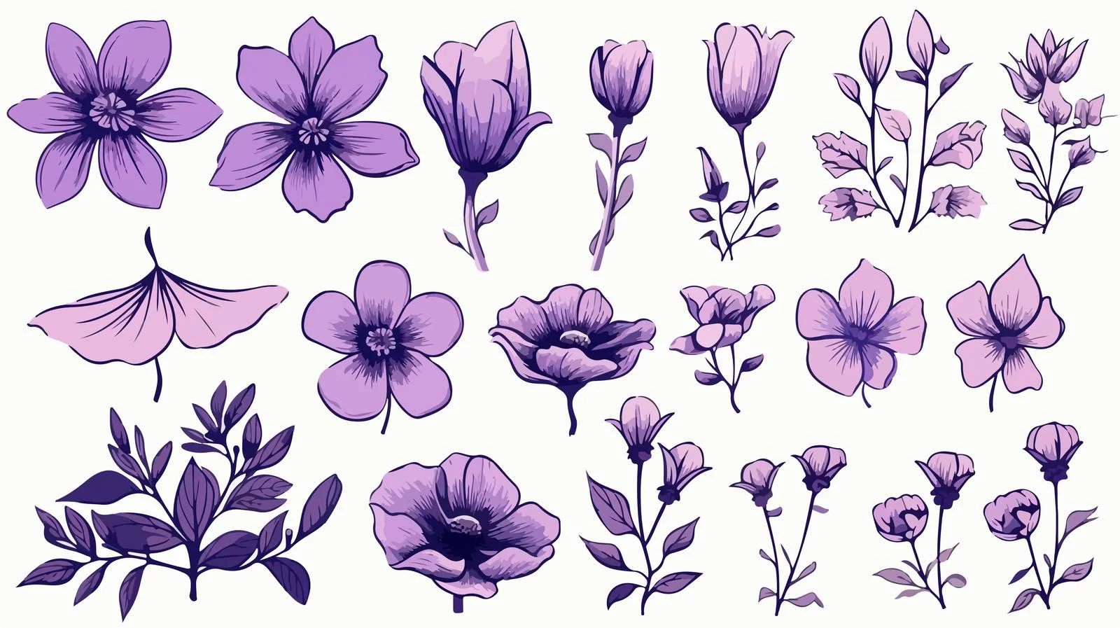 Hand-Drawn Violet Flowers Sketch Vector Set — free download from Dotvec