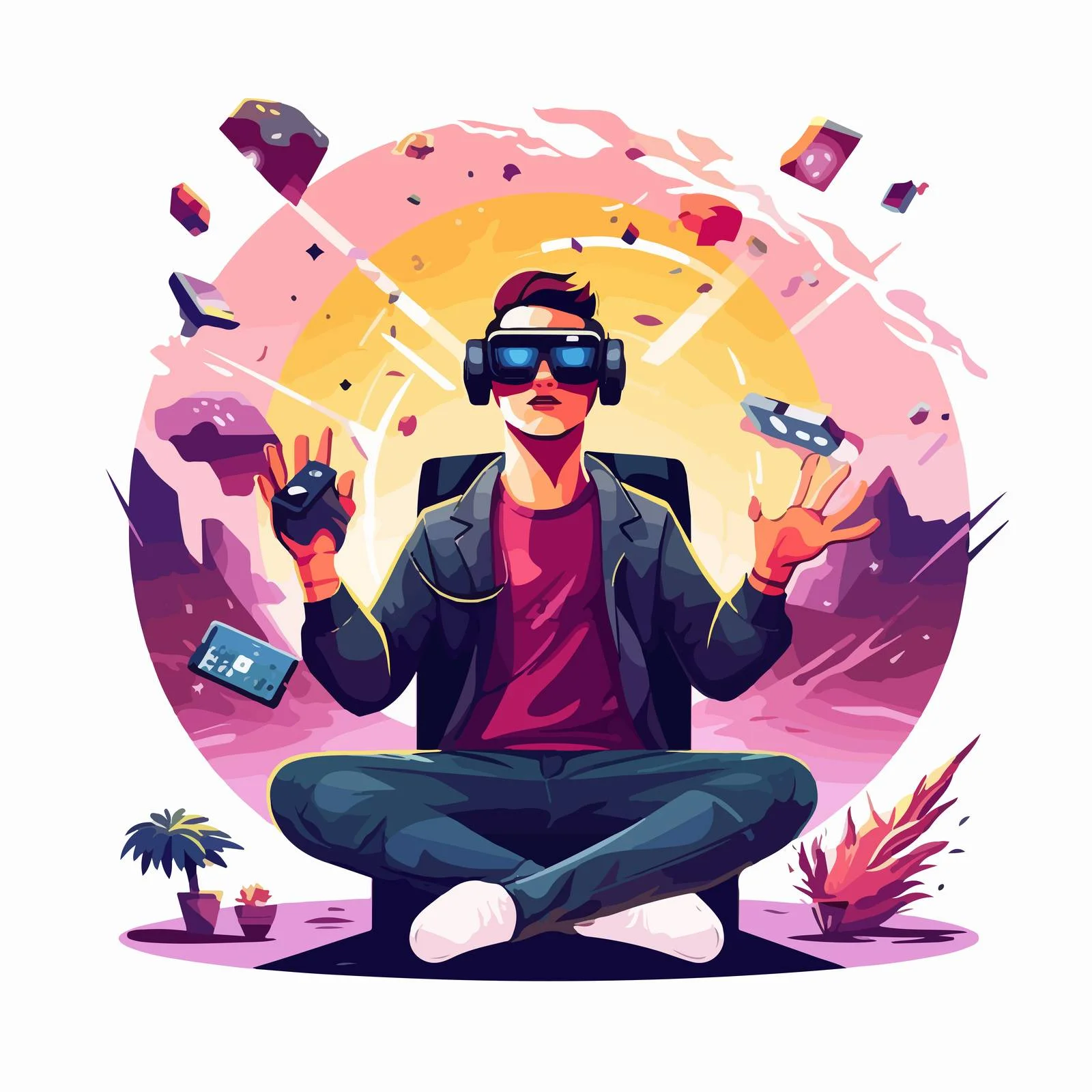 Immersive Virtual Reality Gaming Vector Scene — free download from Dotvec