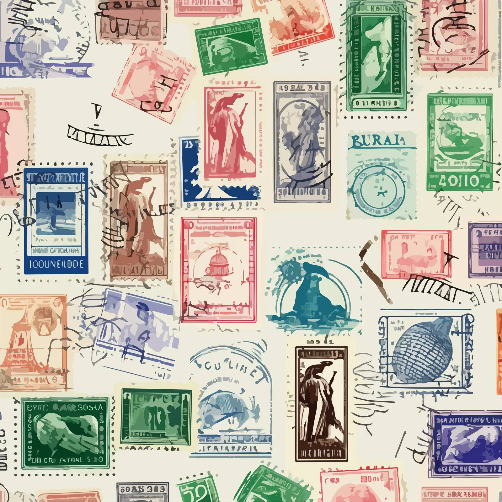 Travel Visa Stamps Seamless Pattern Austria Glasgow — free download from Dotvec