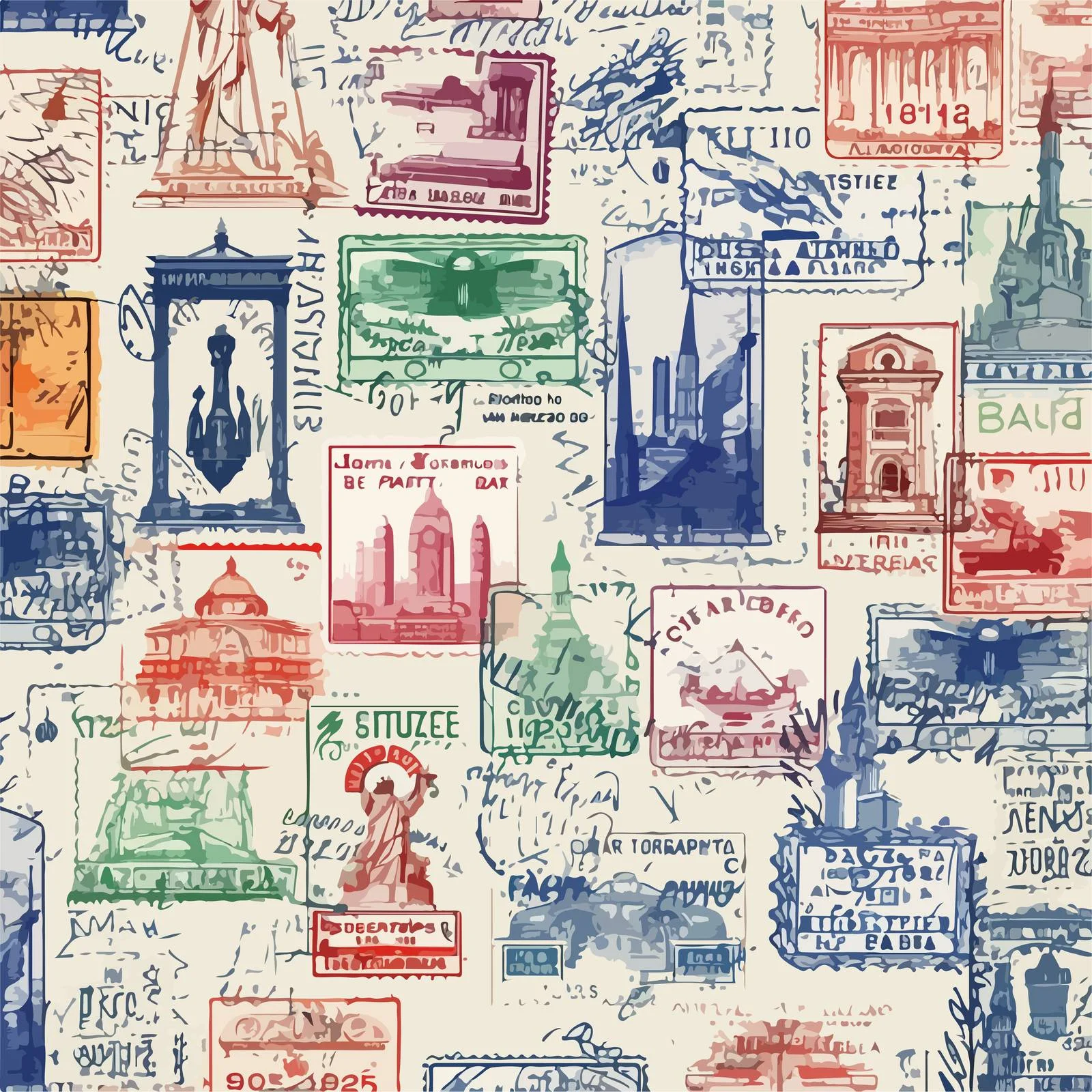 Sydney Monreal Visa Stamps Seamless Pattern — free download from Dotvec