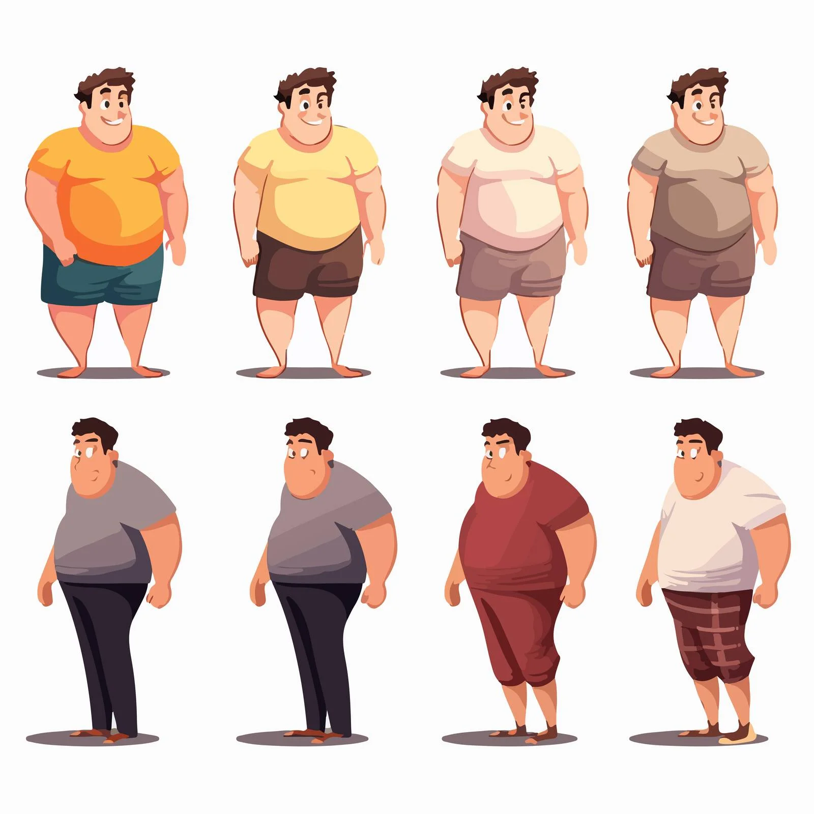 Male cartoon weight loss journey stages — free download from Dotvec