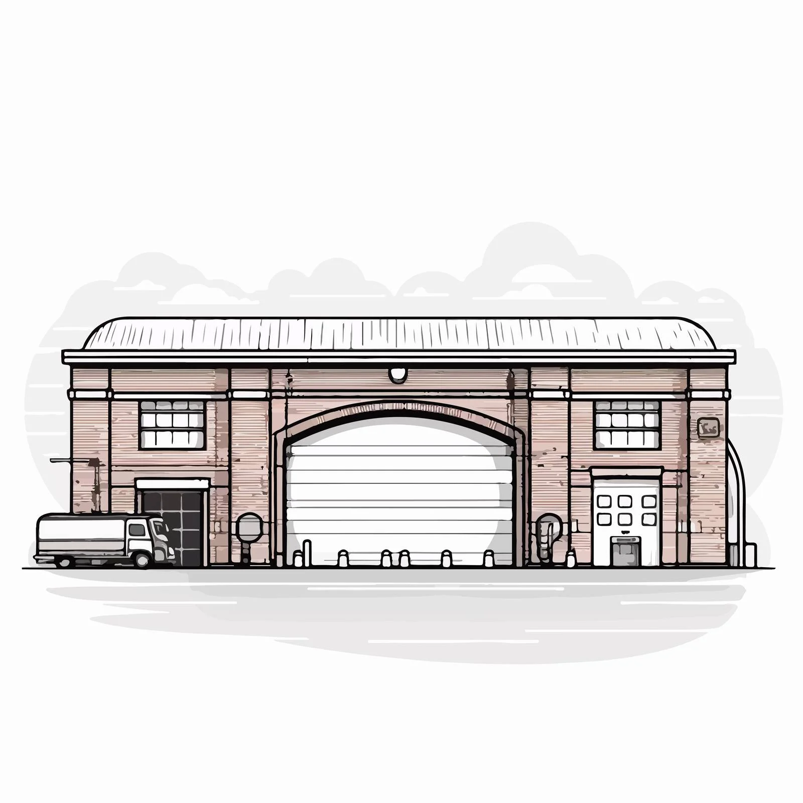 Industrial Warehouse with Brick Exterior and Roller Doors — free download from Dotvec