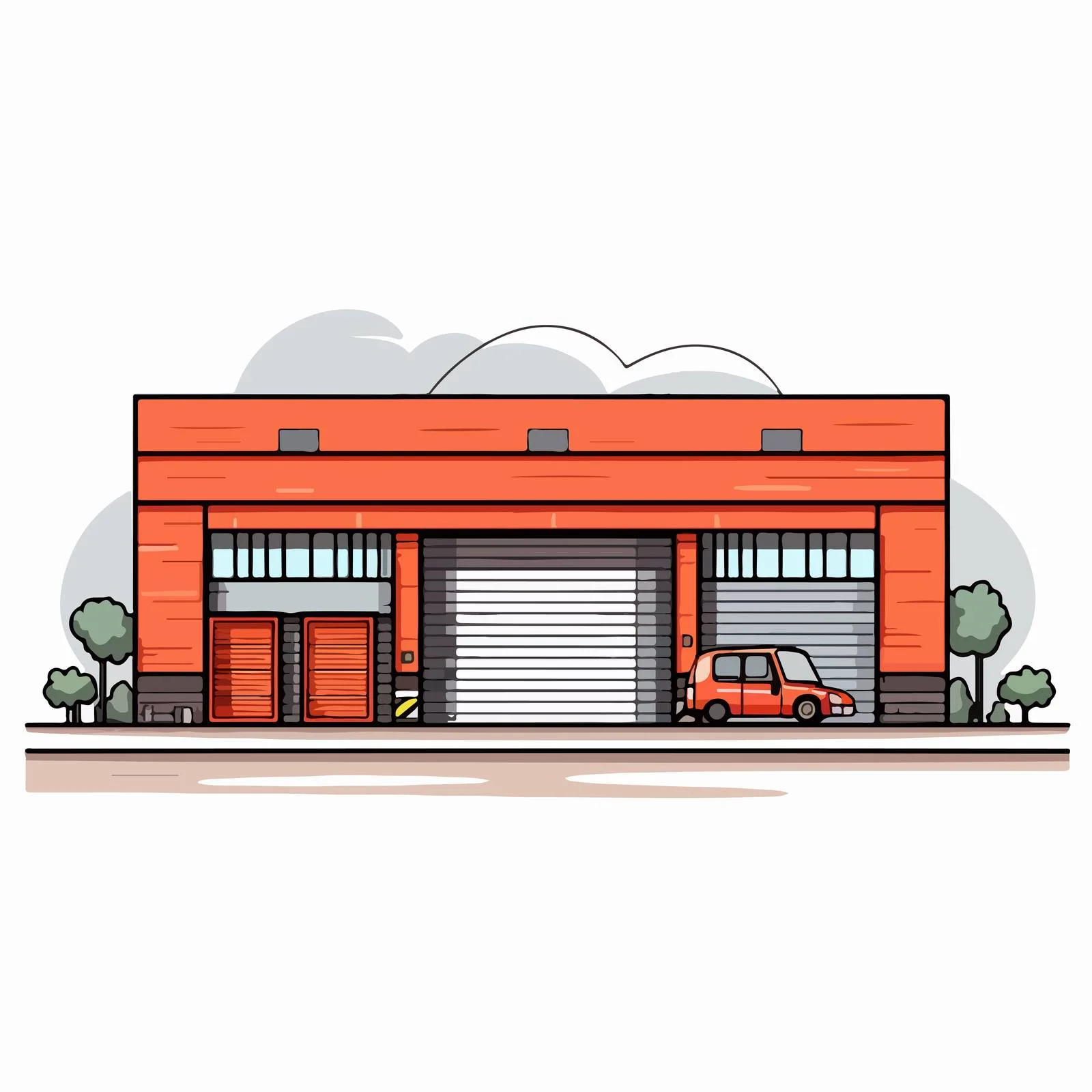 Red Brick Warehouse with Roller Doors — free download from Dotvec