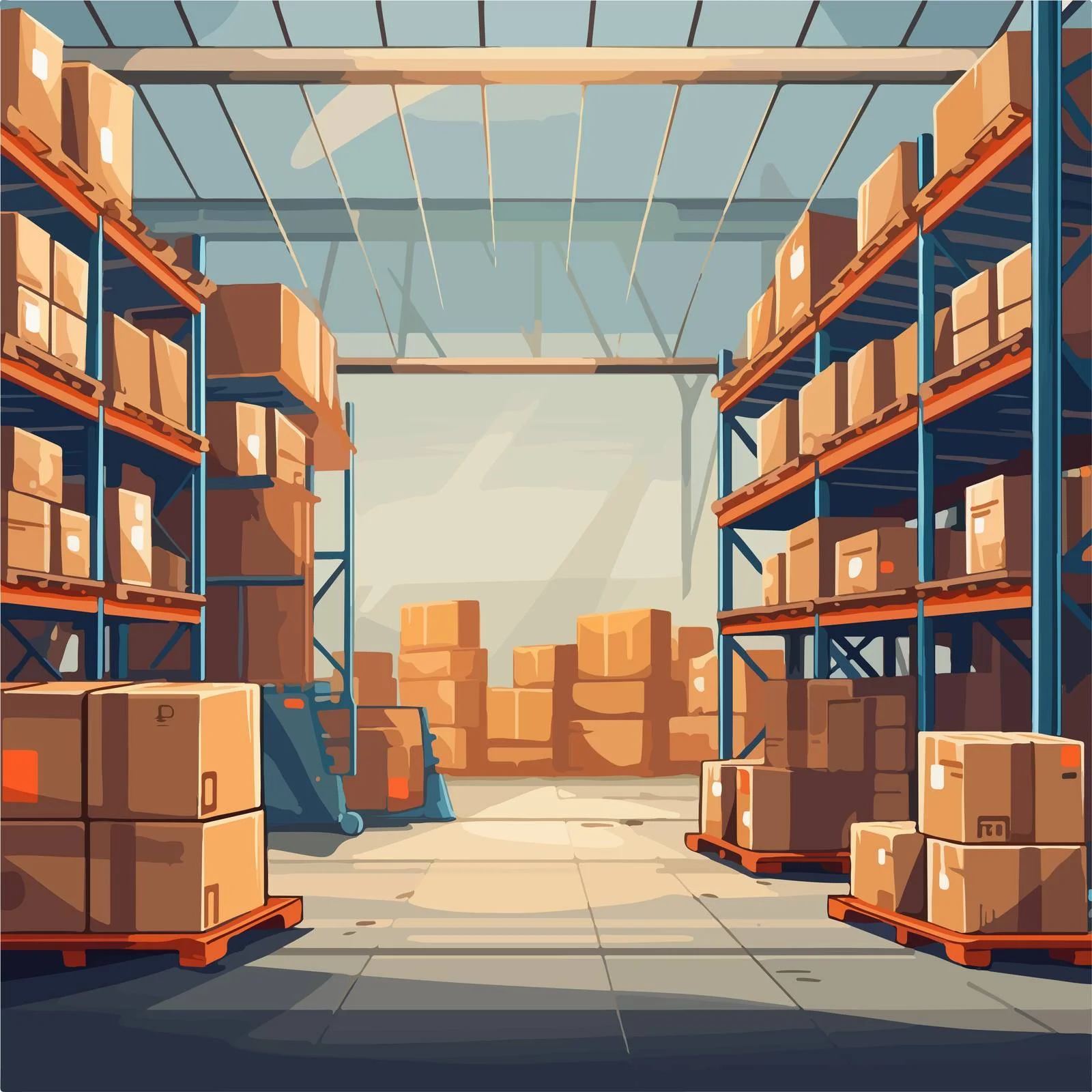 Industrial Warehouse with Carton Boxes on Shelves — free download from Dotvec