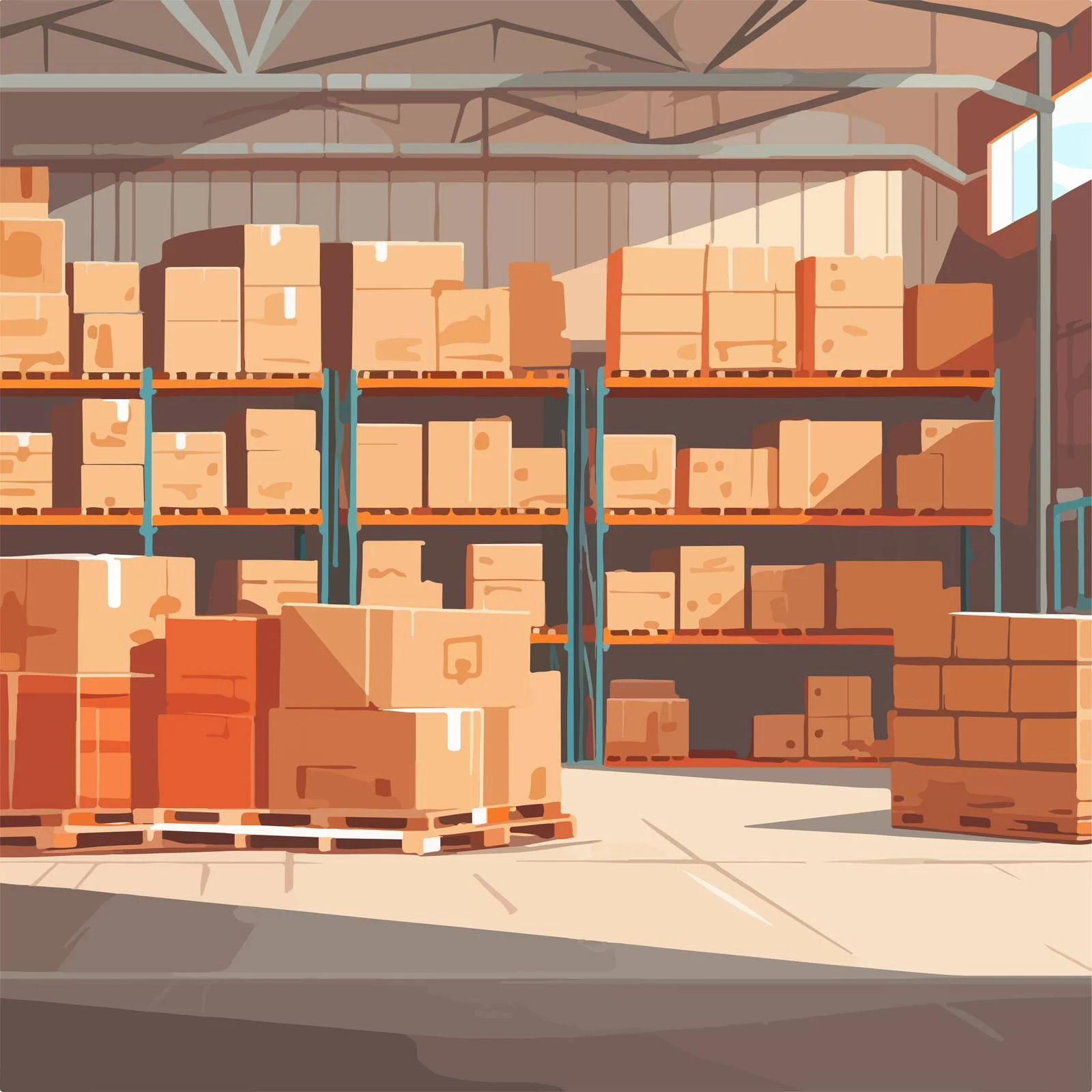 Organized Warehouse Interior with Carton Boxes — free download from Dotvec