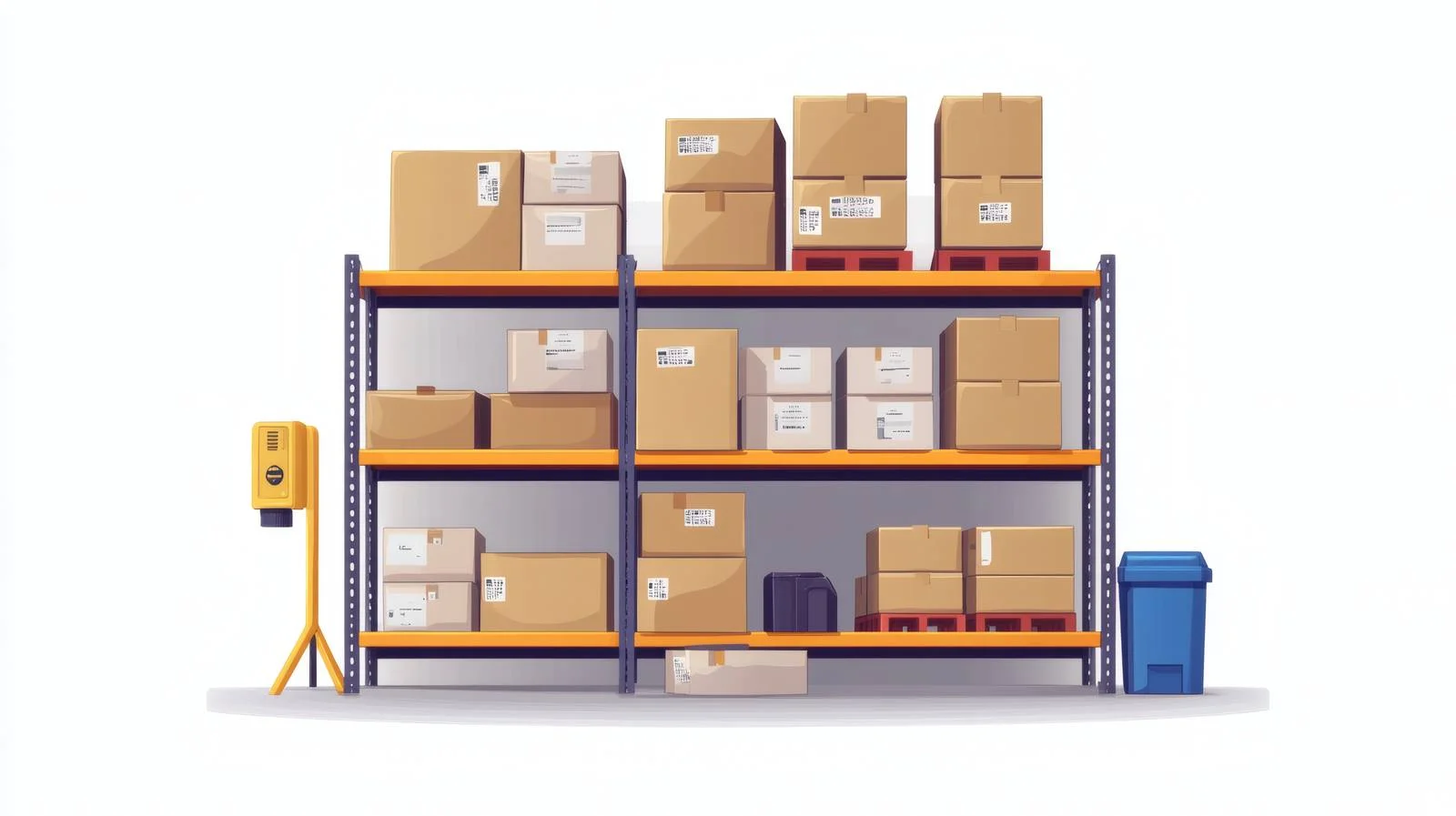 Modern Warehouse Boxes Shelves White Background — free download from Dotvec