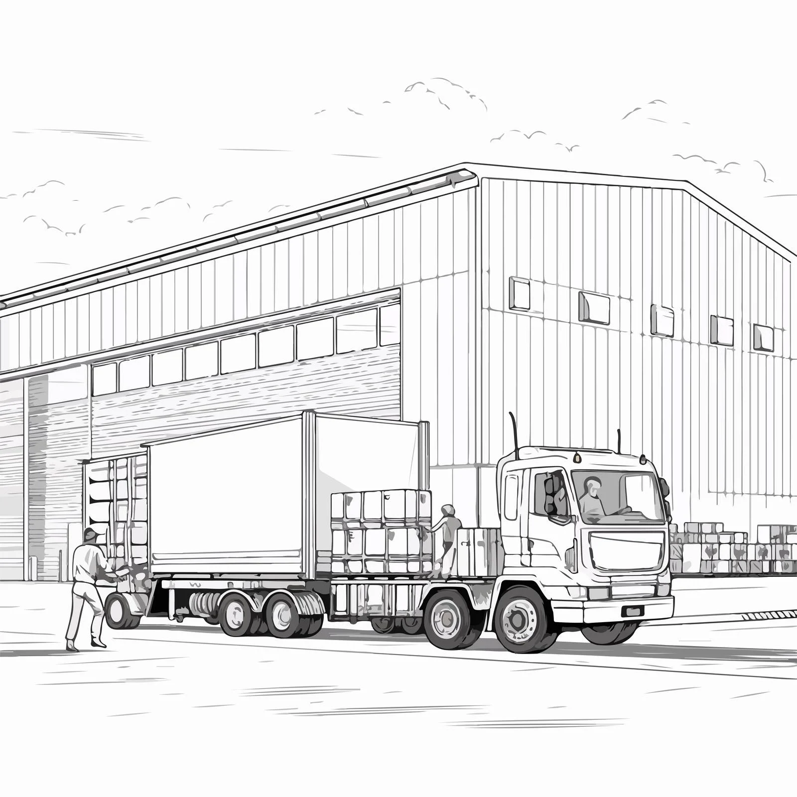 Industrial Warehouse with Roll-up Shutter and Worker — free download from Dotvec