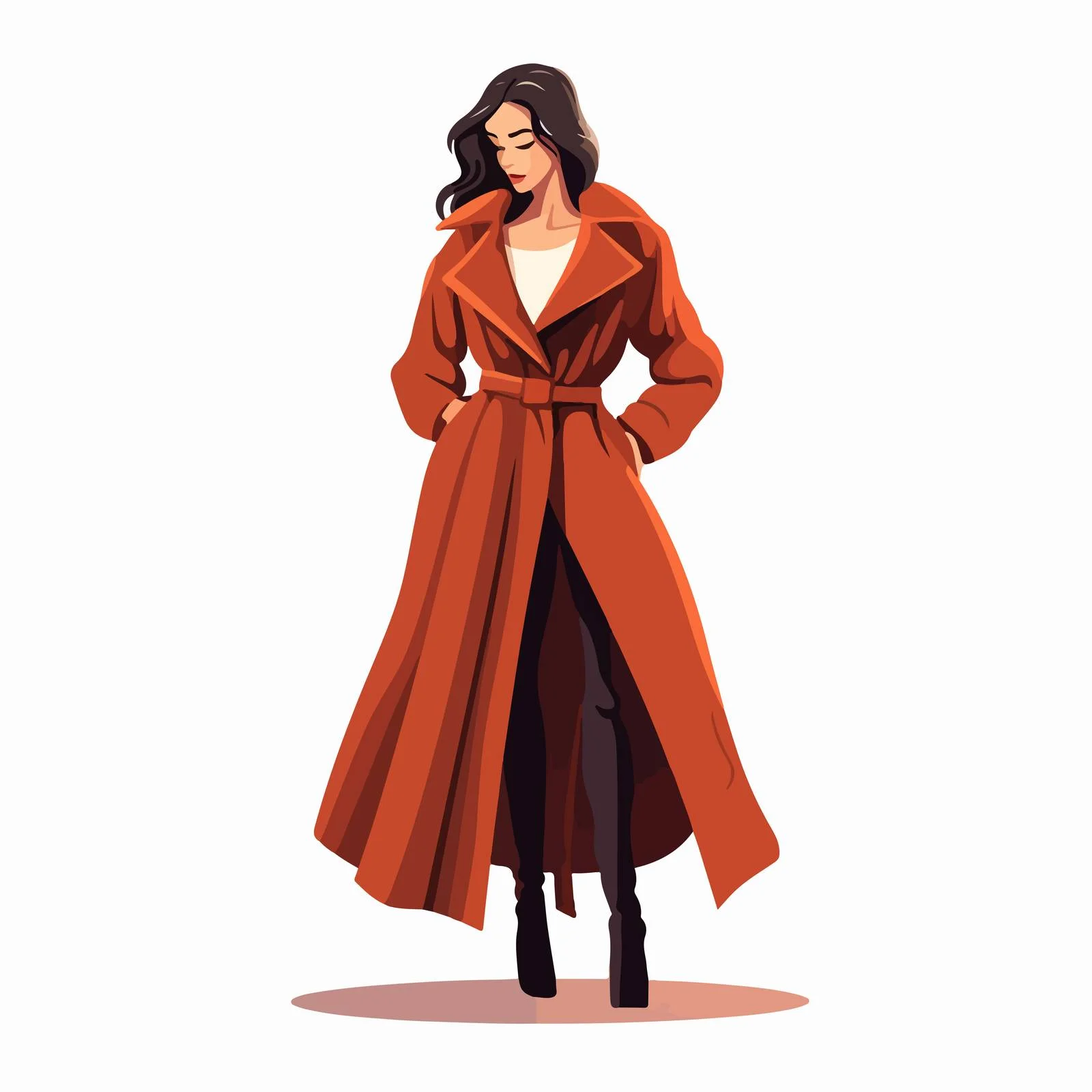 Elegant Long Coat with Waist Belt Fashion — free download from Dotvec