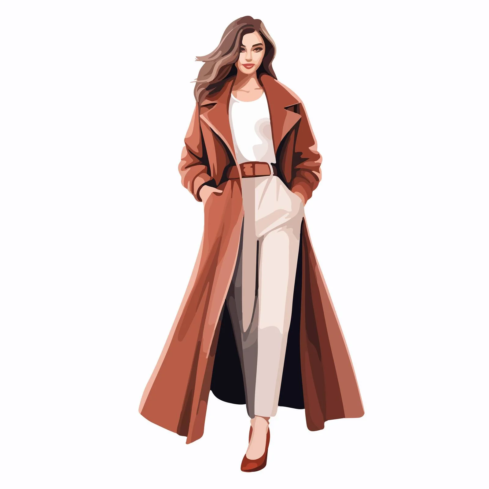 Elegant Long Coat with Waist Belt — free download from Dotvec