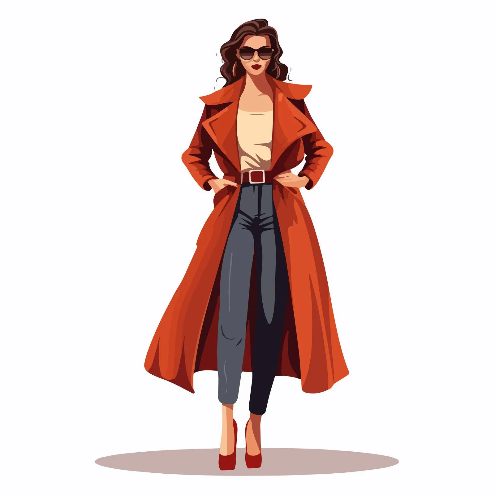 Elegant Long Coat cinched by Belt — free download from Dotvec