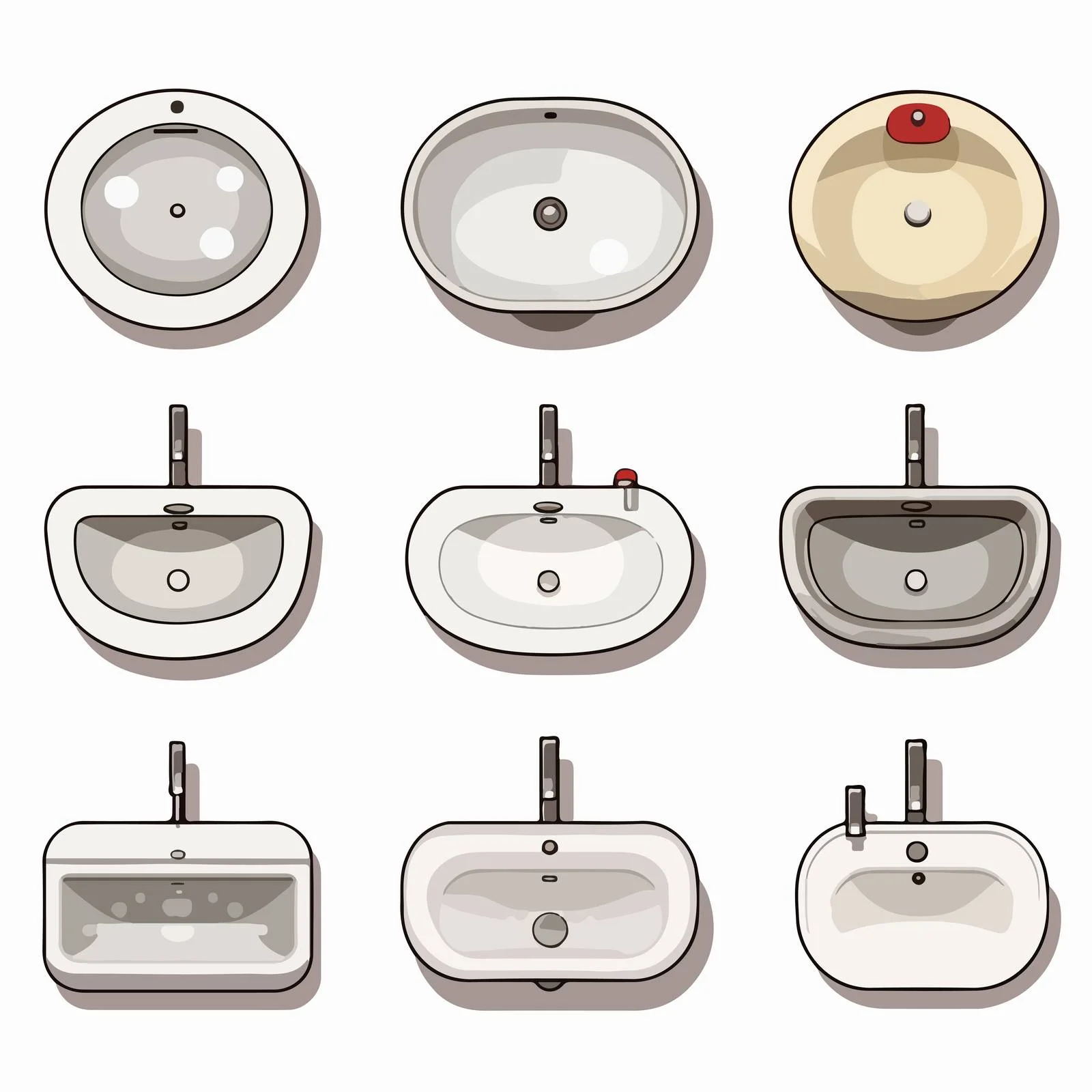 Modern Washbasins from Above: Outlined Design — free download from Dotvec