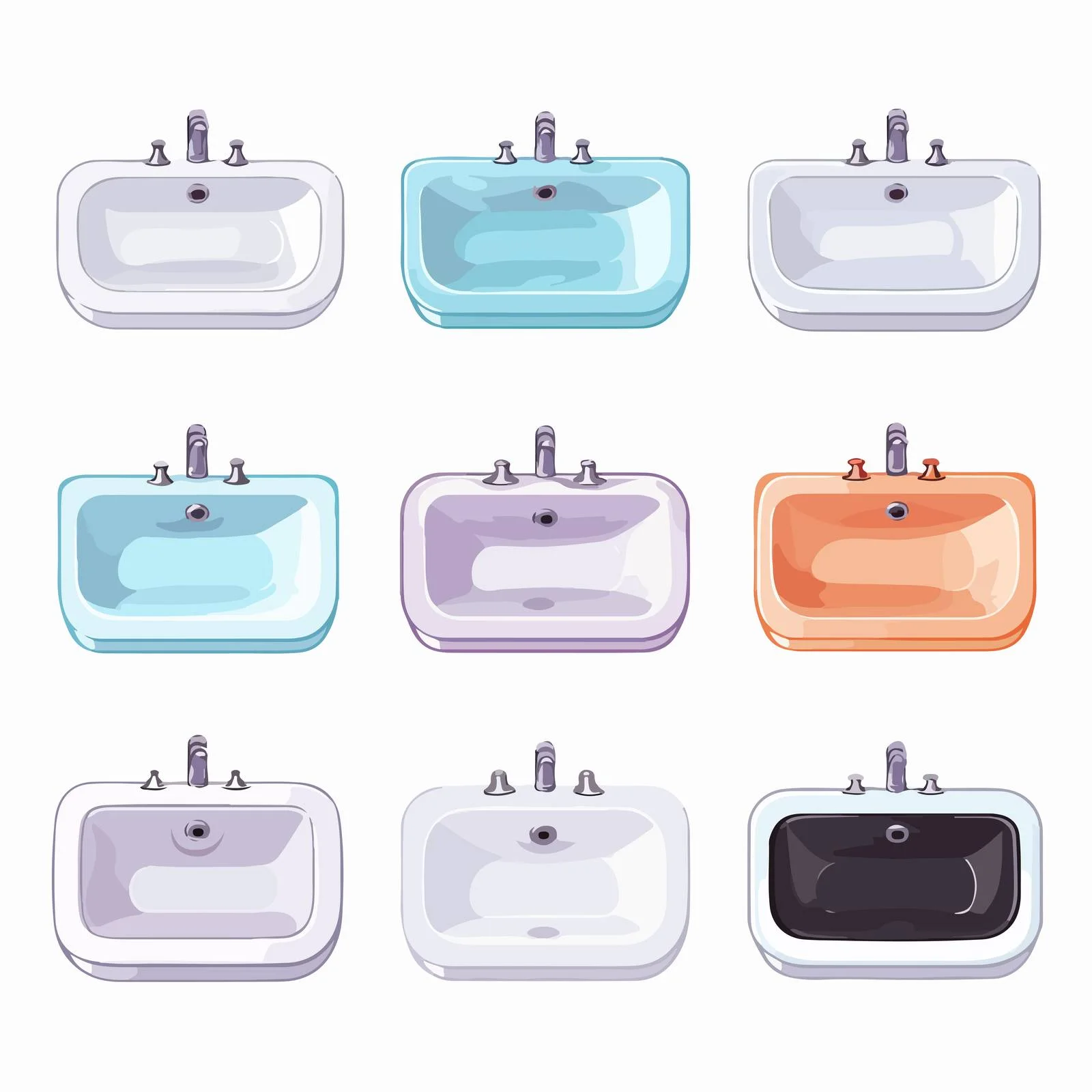 Elevated Washbasin Set with Outlined Basins — free download from Dotvec