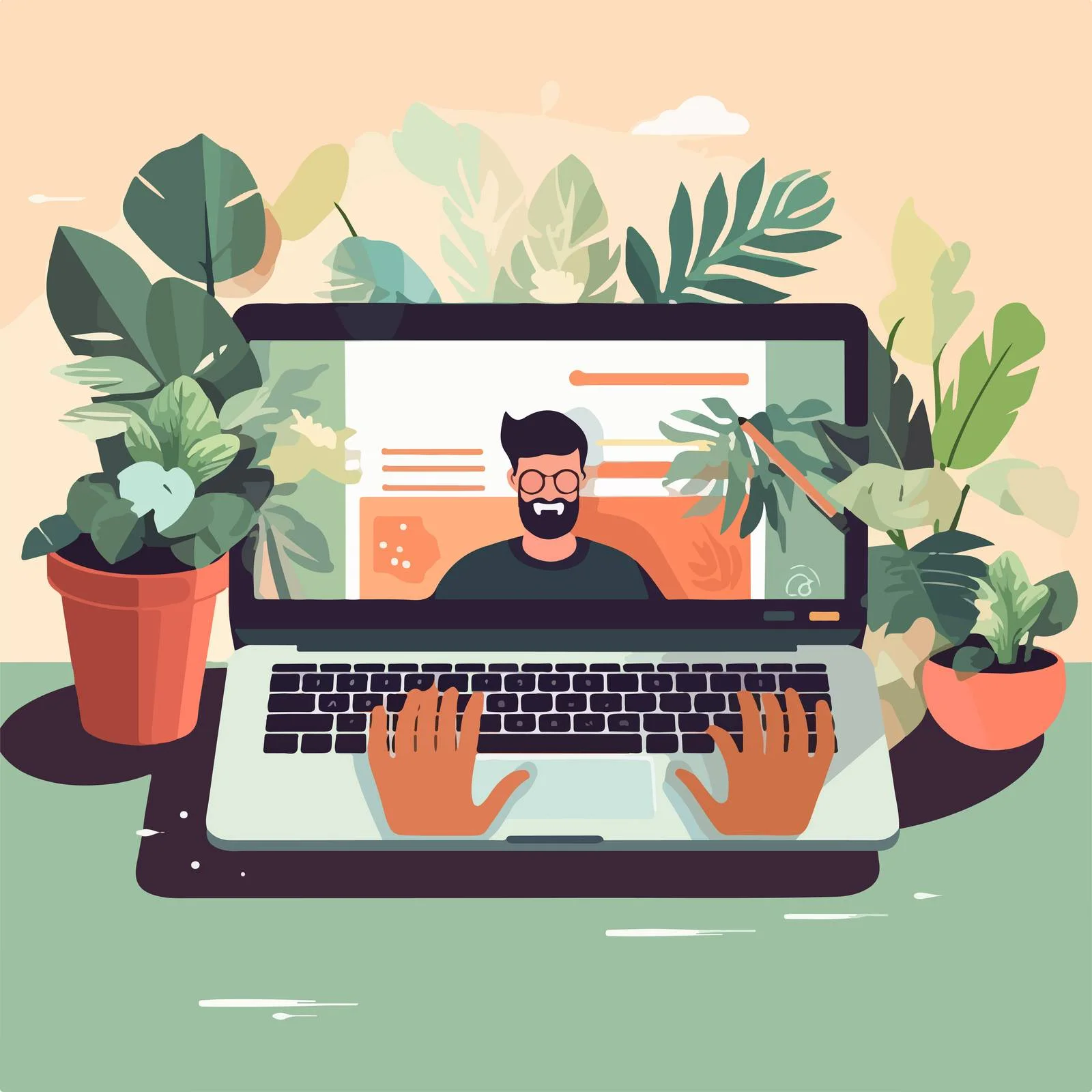 Engrossed in Laptop Video with Keyboard Interaction — free download from Dotvec