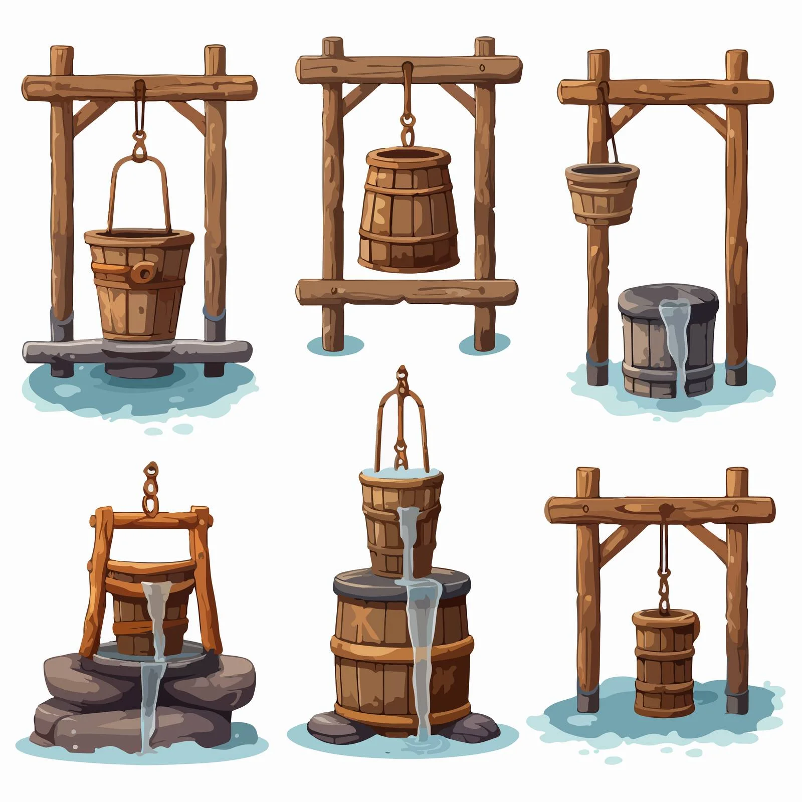 Vintage Water Wells and Rope Buckets Collection — free download from Dotvec