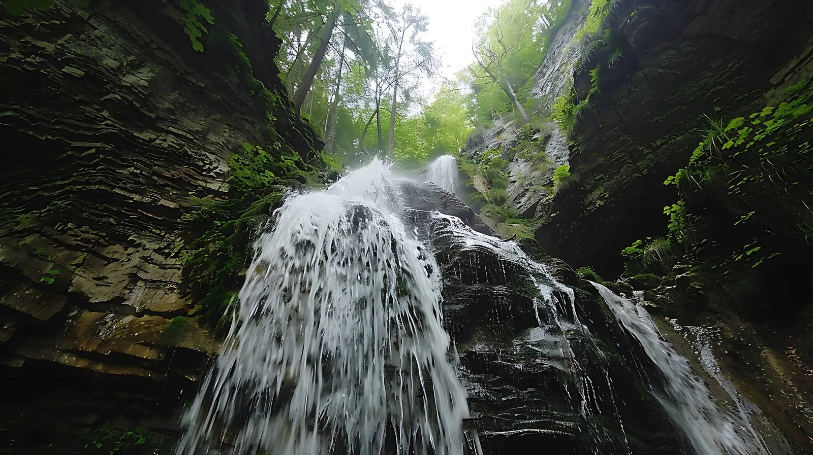 Serene Waterfall Amidst Majestic Mountains — free download from Dotvec