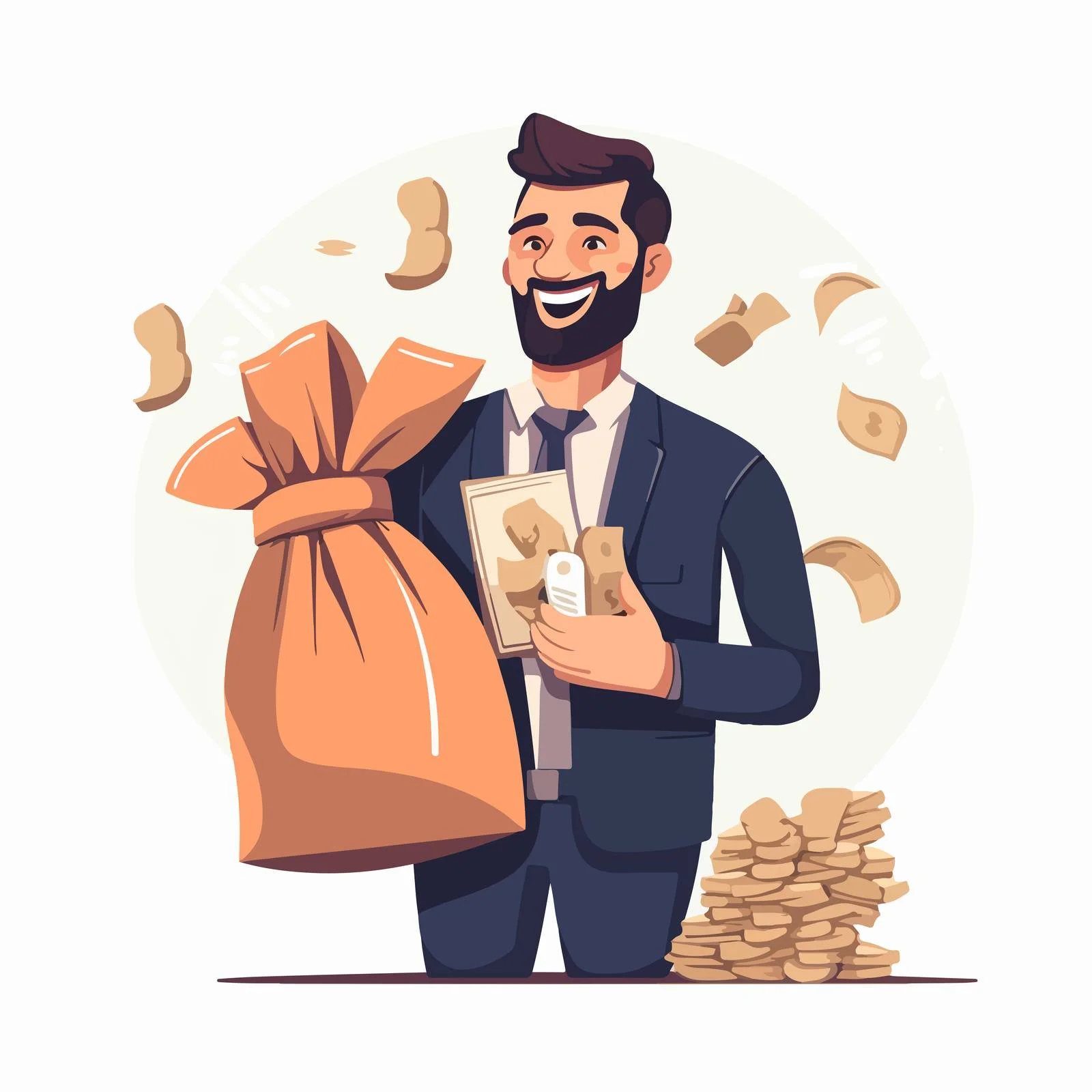 Successful man with money bag and cash — free download from Dotvec