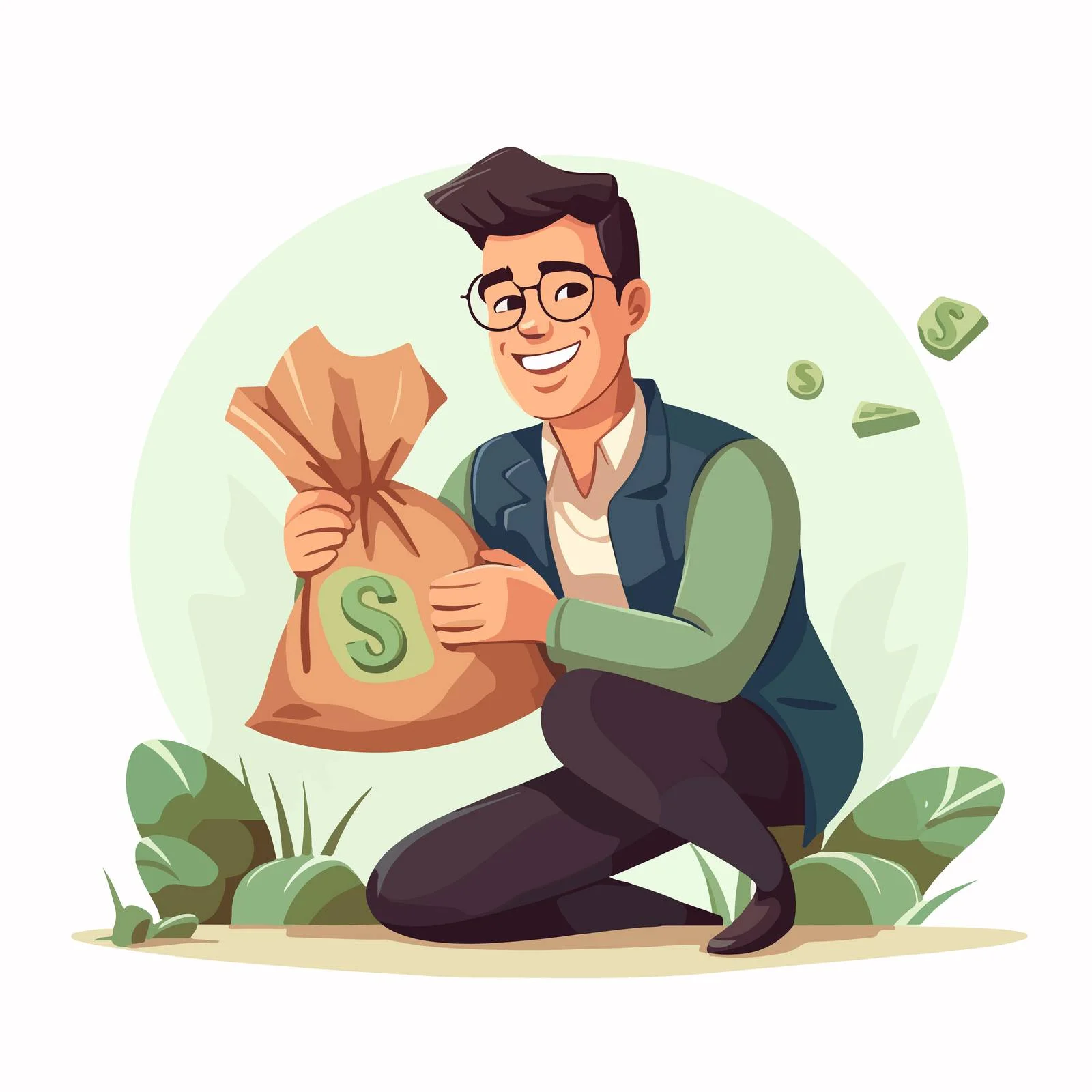 Successful man with money bag and banknotes — free download from Dotvec